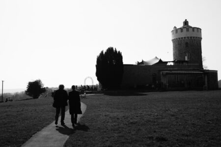 Two people walking to Clifton Observatory